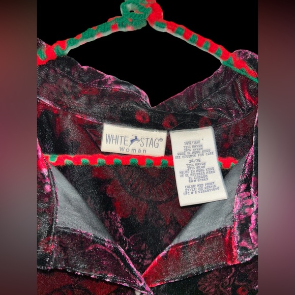 White Stag Womens Button Up Top Plus  14W 16W Burgundy  Velvet Shirt Tunic - Picture 3 of 3